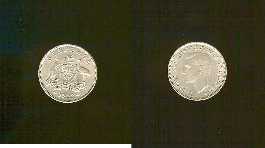Australian 6 pence 1942D EF+/AU